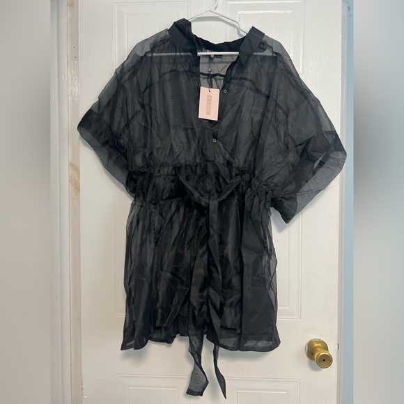 Black Mesh (net) Blouse with Tank top - Picture 4 of 6